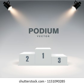 Round podium illuminated by searchlights. Stock vector illustration. eps 10