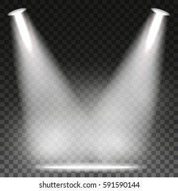 Round podium illuminated by spotlights. Vector Image.