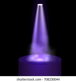 Round podium illuminated by spotlights. Vector Illustration.