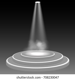Round podium illuminated by spotlights. Vector Illustration.