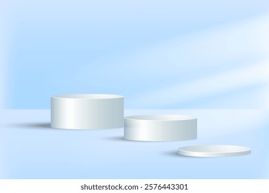 Round podium isolated on light background.Stage for product presentation.Vector 3D illustration.Eps 10.