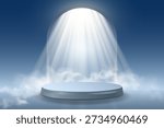 Round podium with light and smoke effect.