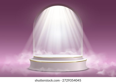 Round podium with light and smoke effect.
