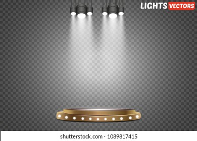 Round podium with lights effect, abstract background, vector.