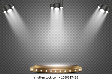 Round podium with lights effect, abstract background, vector.