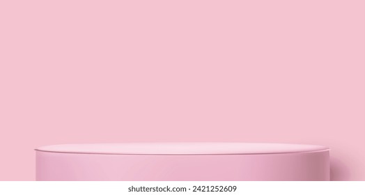 Round podium on pink background. Cute product display. Cosmetics design