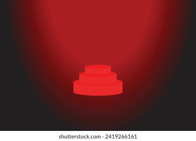 Round podium on red background with light. 