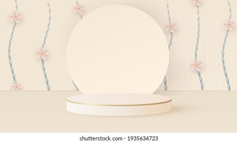 Round podium, pedestal or platform, background for the presentation of cosmetic products. Place for ads. Empty food stand background in pastel colors.Vector