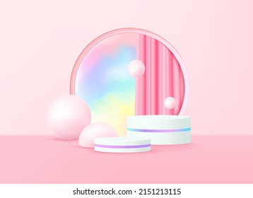 Round podium for product presentation in 3d creative composition.