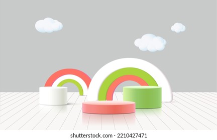Round podium for product presentation in 3d creative composition.