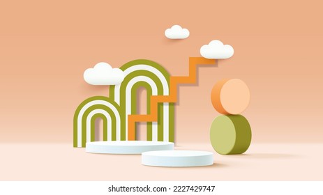 Round podium for product presentation in 3d creative composition.