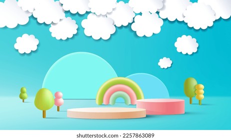 Round podium for product presentation in 3d creative composition.