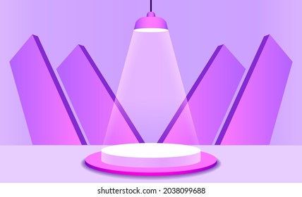 Podio redondo. fondo morado para la presentación. Escenario vacío con iluminación para productos de decoración, publicidad, premio. Ilustración del vector