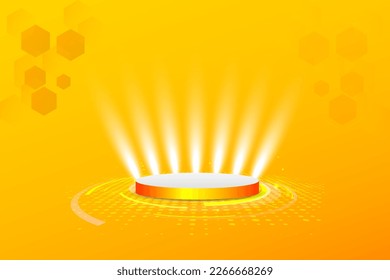 Round podium with spotlight illumination, Celebration design with stage podium, and neon light for award ceremony on shiny background