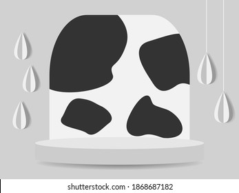 round podium stage with abstract paper cut of black and white background. dairy product display concept vector.  