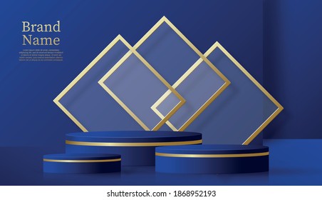 Estadio de podio redondo con símbolos agradables y creativos y estilo de corte de papel dorado en el fondo de color para el diseño de marca cosmética y publicidad