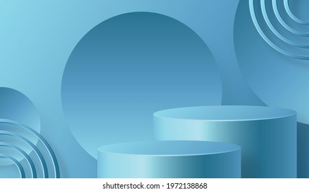 Round podium stage with nice and creative symbols and gold paper cut style on color background for cosmetics brand design and advertising