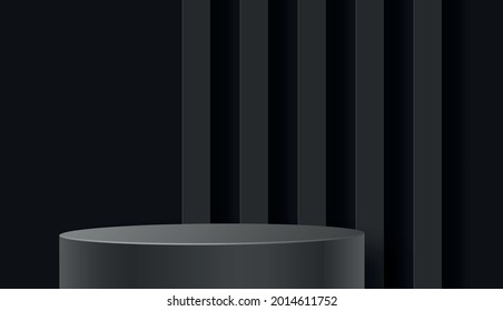 Round podium stage with nice and creative symbols and black paper cut style on color background for cosmetics brand design and advertising