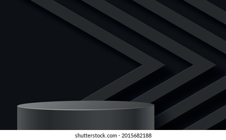 Runde Podiumbühne mit schönen und kreativen Symbolen und schwarzem Papierschnitt auf Farbhintergrund für das Design der Kosmetikmarke und Werbung
