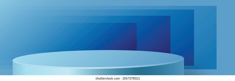 Round podium stage with nice and creative symbols and blue paper cut style on color background for cosmetics brand design and advertising