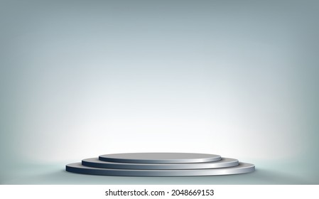 Round podium template or stage in a lighted studio. Vector background for copy space