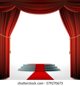 Round Podium Under Red Curtain Stock Stock Vector (Royalty Free) 579270673