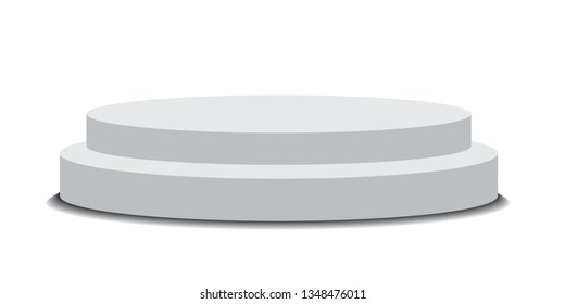 Round podium. Winner round pedestal set. 3D two-stage platform on gray background. Vector set