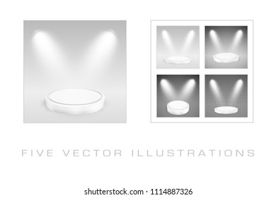 Round podiums illuminated by spotlights. Graphic concept for your design