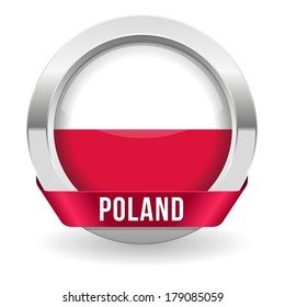 Round poland button with ribbon and metallic border