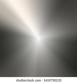 Round polished metallic background template. Metal light texture. Aluminum, steel, nickel, textured surface backdrop. Technology industrial abstract brushed print. Vector illustration.
