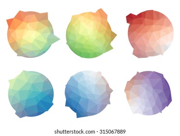 Round polygonal triangulation colorful vector shapes set