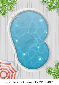 Round pool top view. Summer banner. Vector illustration.