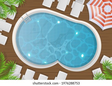 Round pool top view. Summer banner. Vector illustration.