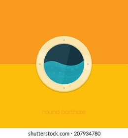 round porthole on a light background with water on the opposite side