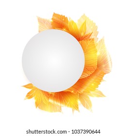 Round poster with golden leaves. Vector template for banner, invitation, card and your design.
