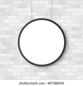 Round poster mockup white brick wall