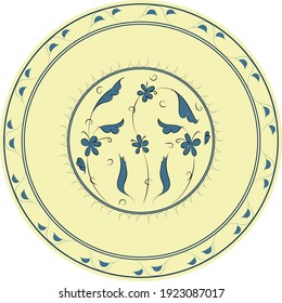 Round pottery pattern. Abstract flowers and leaves.Turkish pattern. Vector