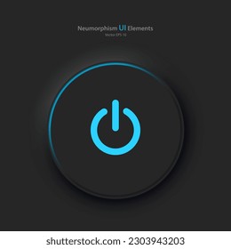 Round power button on a black background. User interface elements in the style of neumorphism, UX. Vector EPS 10.