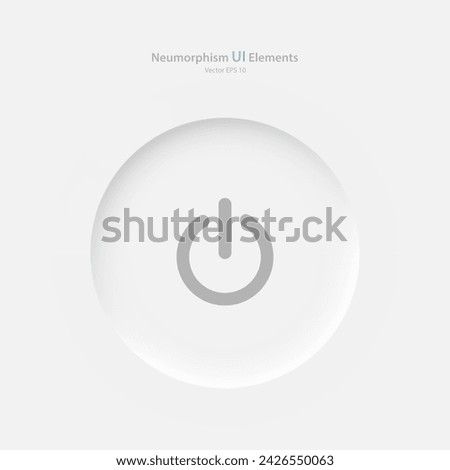 Round power button on a white background. User interface elements in the style of neumorphism, UX. Vector illustration.