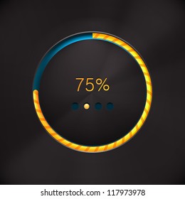 Round preloading  progress bar on black background with yellow-orange buffering indicator. Web preloader. Download bar. Vector illustration