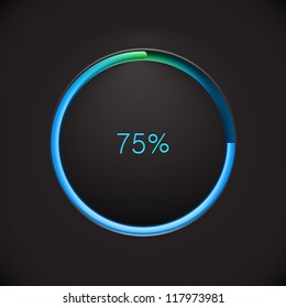 Round preloading  progress bar on black background with blue-green buffering indicator. Web preloader. Download bar. Vector illustration