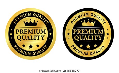 round premium quality badges in gold and black with crown and stars used for label or product branding	
