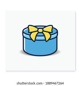 Icono redondear el color actual. Caja de regalo con cinta de arco. Felicitaciones de vacaciones, concepto sorpresa. Oferta de vacaciones. Navidad, año nuevo, celebración de cumpleaños. Ilustración vectorial aislada