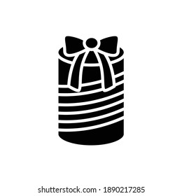 Icono de glifo redondo presente. Casilla de regalo con cinta de proa llena de señal plana. Felicitaciones de vacaciones, concepto sorpresa. Oferta de vacaciones. Navidad, año nuevo, cumpleaños. Ilustración vectorial de silueta aislada