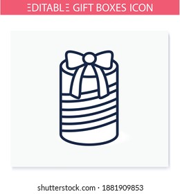 Round present line icon. Gift box with bow ribbon. Holiday congratulation, surprise concept. Holiday offer. Christmas, new year, birthday celebration. Isolated vector illustration. Editable stroke 