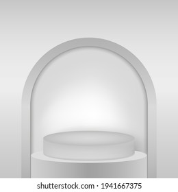 Round presentation podium with arch. Editable background vector illustration