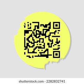 Round pricetag barcode concept. Yellow badge for shop, store or market. Beautiful damaged or curl qr code. Poster or banner for website. Realistic flat vector illustration