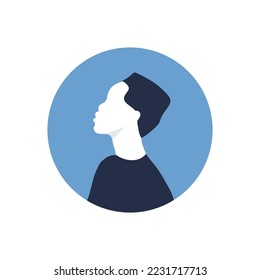 Round profile image of female avatar for social networks with half circle. Fashion and beauty. Bright vector illustration in trendy style.