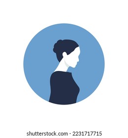 Round profile image of female avatar for social networks with half circle. Fashion and beauty. Bright vector illustration in trendy style.
