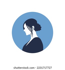 Round profile image of female avatar for social networks with half circle. Fashion and beauty. Bright vector illustration in trendy style.